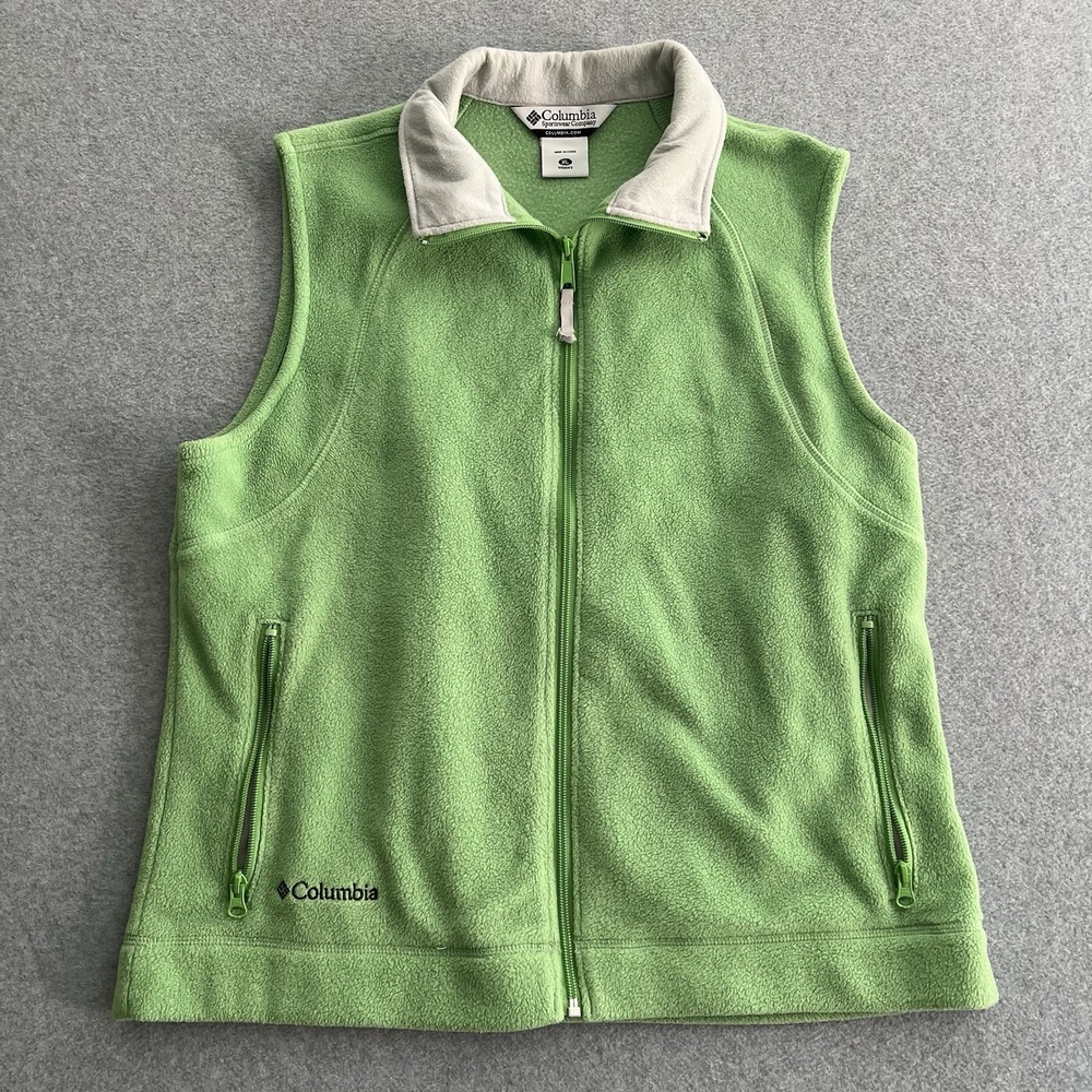 Columbia Sleeveless Vest Women's XL Neon Green Fleece Zipper Pockets